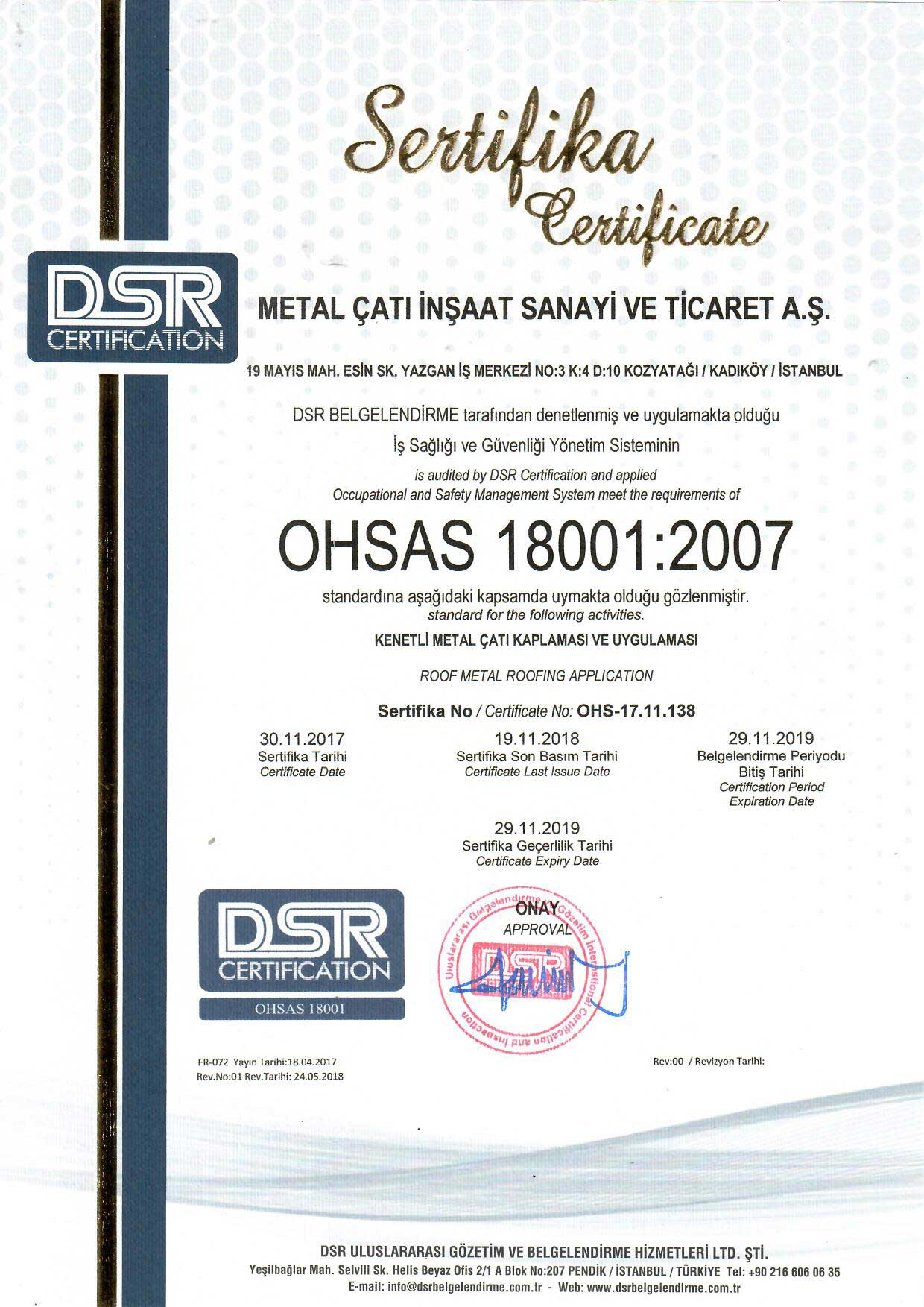 Metal Çatı - OHSAS 18001:2007